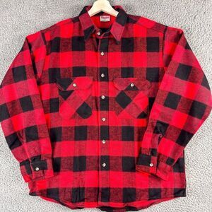 VTG Winston Flannel Shirt Mens Large Red Black Buffalo Plaid Lumberjack Outdoor.